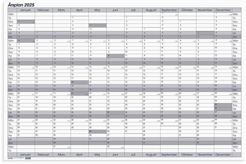 Kalender 2025 Årsplan whiteboard