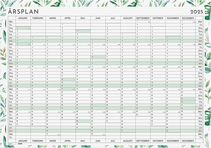 Kalender 2025 Årsplanering whiteboard