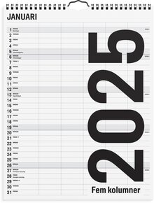 Familjekalender 2025 Black and white 5 kolumner